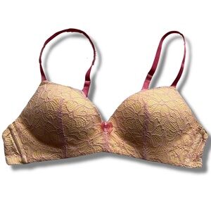 La Vie en Rose Yellow & Pink Lace Bra | Lightly Lined Size 32A